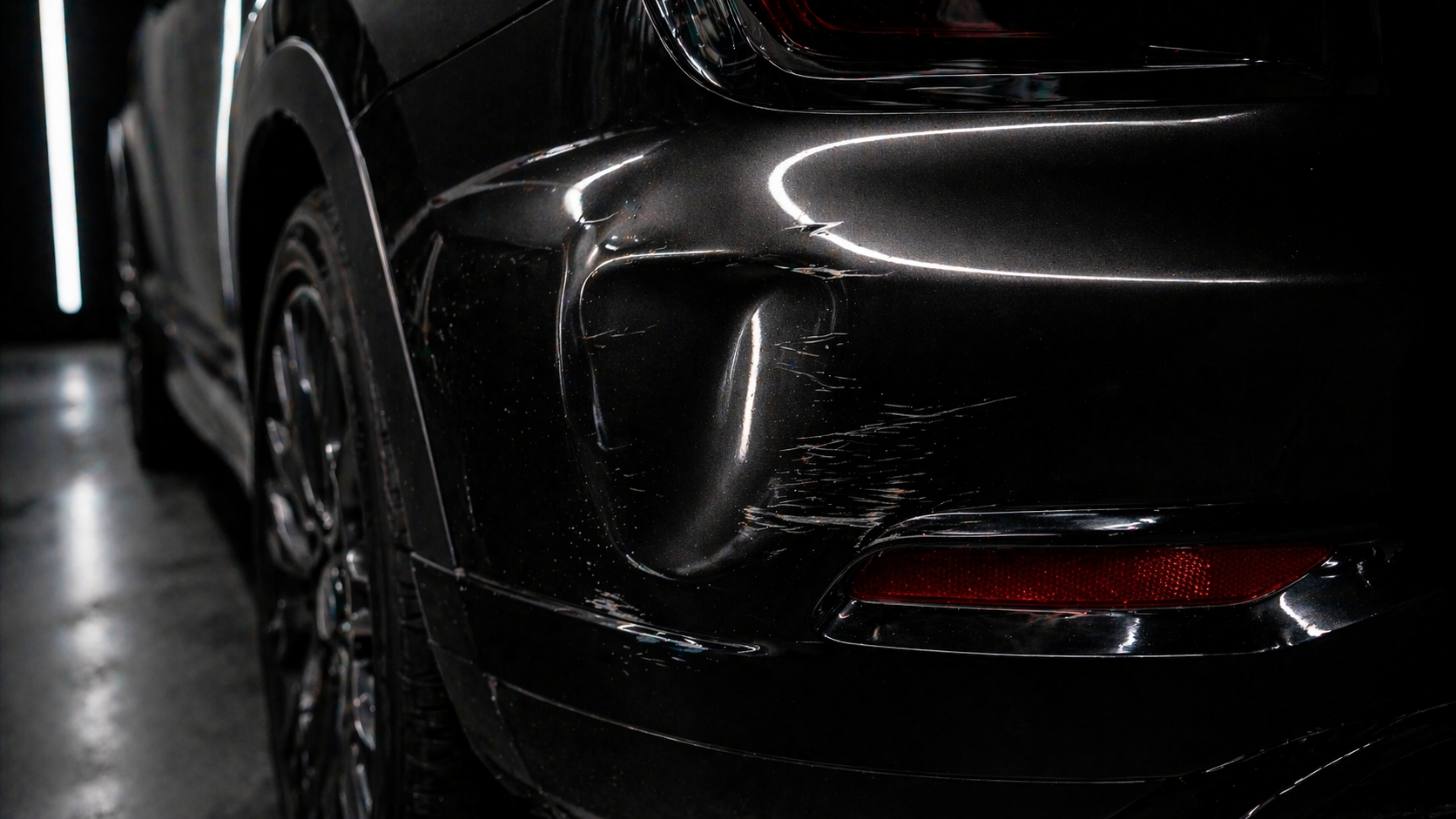 До: вмятина и царапины на заднем бампере